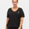 Plain Workout T-shirt With V-neck -Chic Soldes A00053N 0199 ModelFront