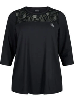 Training T-shirt With 3/4 Sleeves And Patterned Mesh -Chic Soldes A00915D 0199 Front