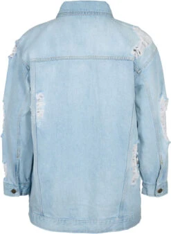 Loose Fit Denim Jacket With Worn Details -Chic Soldes BL1003A 1025 Back