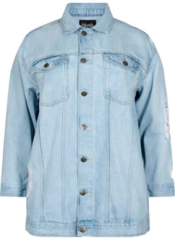 Loose Fit Denim Jacket With Worn Details -Chic Soldes BL1003A 1025 Front