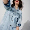 Loose Fit Denim Jacket With Worn Details -Chic Soldes BL1003A 1025 ImageFront