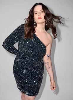 Short One-shoulder Dress With Sequins -Chic Soldes BL7028A 0199 ImageBack