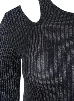 Long Sleeve Cut-out Blouse With Glitter -Chic Soldes BL7033A 0199 Details1