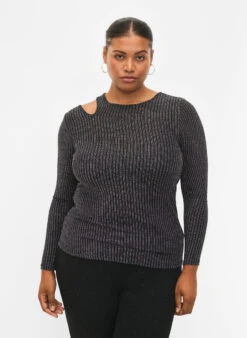 Long Sleeve Cut-out Blouse With Glitter