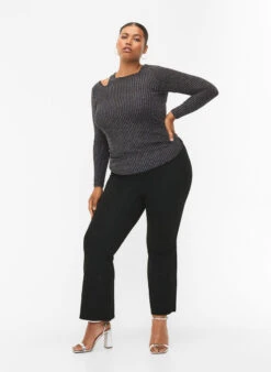 Long Sleeve Cut-out Blouse With Glitter -Chic Soldes BL7033A 0199 ModelFullBody