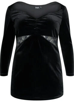 Short Velour Dress With Lace Detail -Chic Soldes BL7034A 0199 Front