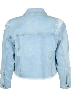 Short Denim Jacket With Distressing Details -Chic Soldes BL7077D 1025 Back
