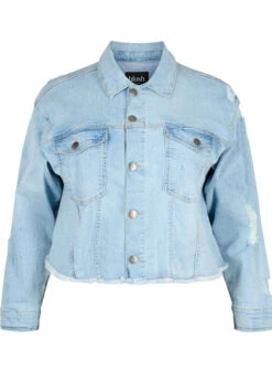 Short Denim Jacket With Distressing Details -Chic Soldes BL7077D 1025 Front