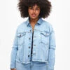Short Denim Jacket With Distressing Details 1 Short Denim Jacket With Distressing Details -Chic Soldes BL7077D 1025 ModelFront