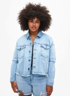 Short Denim Jacket With Distressing Details