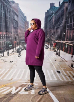 Sporty Sweatshirt Dress With Hood