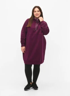 Sporty Sweatshirt Dress With Hood -Chic Soldes CA01205A 1793 ModelFullBody