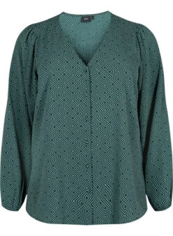 Zizzi Shirt Blouse With V-neck And Print -Chic Soldes CA02310V 9991 Front