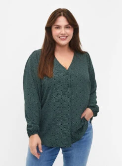 Zizzi Shirt Blouse With V-neck And Print