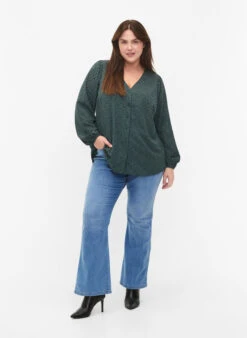 Zizzi Shirt Blouse With V-neck And Print -Chic Soldes CA02310V 9991 ModelFullBody