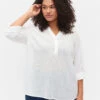 Zizzi Shirt Blouse In Cotton With A V-neck -Chic Soldes CA02361A 1101 ModelFront