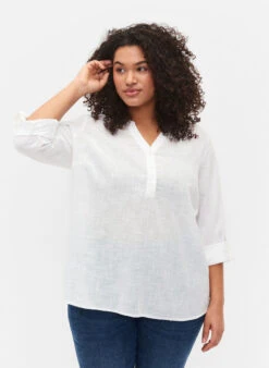 Zizzi Shirt Blouse In Cotton With A V-neck