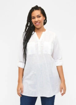 Zizzi Tunic In Cotton With 3/4 Sleeves