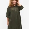 Zizzi Shirt Dress In Viscose With Hood And 3/4 Sleeves -Chic Soldes CA02362E 2151 ModelFront