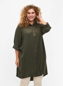 Zizzi Shirt Dress In Viscose With Hood And 3/4 Sleeves