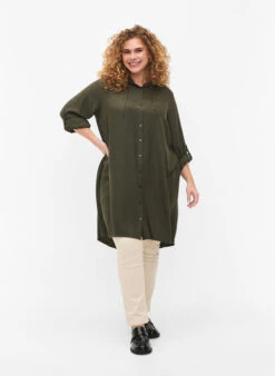 Zizzi Shirt Dress In Viscose With Hood And 3/4 Sleeves -Chic Soldes CA02362E 2151 ModelFullBody