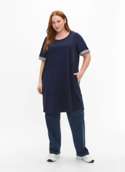 Zizzi Short-sleeved Sweat Dress With Pockets -Chic Soldes CA02363C 1475 ModelFullBody