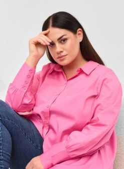 Zizzi Long-sleeved Shirt With High Cuffs -Chic Soldes CA02371A 0955 ModelDetail1