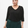 Zizzi Glitter Blouse With 3/4 Sleeves -Chic Soldes CA02376E 0199 ModelFront