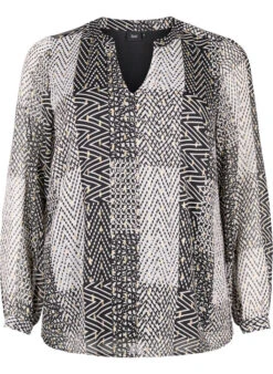 Zizzi Printed Blouse With V-neckline -Chic Soldes CA02379A 9990 Front