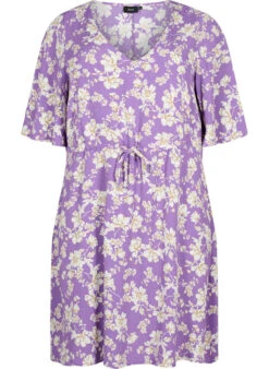 Zizzi Dress With 1/2 Sleeves And Floral Print In Viscose -Chic Soldes CA02380B 9990 Front