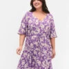 Zizzi Dress With 1/2 Sleeves And Floral Print In Viscose -Chic Soldes CA02380B 9990 ModelFront
