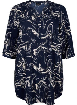 Zizzi Tunic With 3/4 Sleeves And Print -Chic Soldes CA02389A 8002 Front