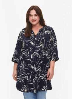 Zizzi Tunic With 3/4 Sleeves And Print