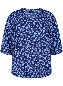 Zizzi Floral Blouse With 3/4 Sleeves -Chic Soldes CA02389B 8000 Front