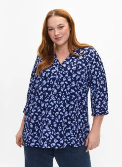 Zizzi Floral Blouse With 3/4 Sleeves