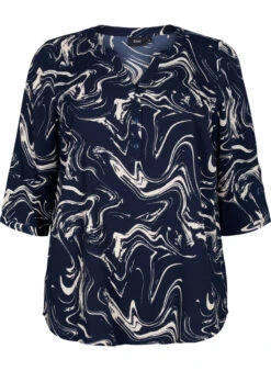 Zizzi Printed Blouse With 3/4 Sleeves -Chic Soldes CA02389B 8002 Front
