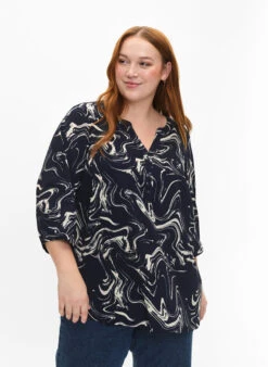 Zizzi Printed Blouse With 3/4 Sleeves