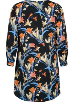 Zizzi Printed Dress With Drawstring At The Waist -Chic Soldes CA02389C 9993 Back