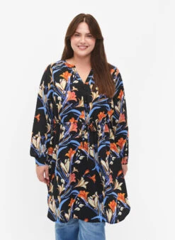 Zizzi Printed Dress With Drawstring At The Waist