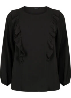 Zizzi Long Sleeve Blouse With Ruffles -Chic Soldes CA02389D 0199 Front