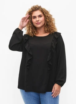Zizzi Long Sleeve Blouse With Ruffles