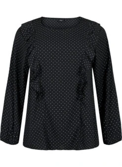 Zizzi Long Sleeved Blouse With Ruffles -Chic Soldes CA02389D 9991 Front