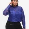 Zizzi Long-sleeved Lace Blouse -Chic Soldes CA02390A 0320 ModelFront
