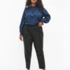 Zizzi Imitated Leather Pants With Pockets -Chic Soldes CA02391A 0199 ModelFront