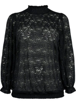 Zizzi Long-sleeved Lace Blouse With Smock -Chic Soldes CA02392A 0199 Front