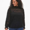Zizzi Long-sleeved Lace Blouse With Smock -Chic Soldes CA02392A 0199 ModelFront