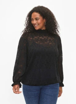 Zizzi Long-sleeved Lace Blouse With Smock