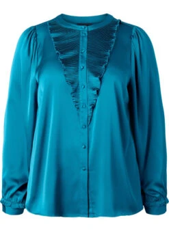 Zizzi Satin Shirt Blouse With Ruffle Details -Chic Soldes CA02394A 1566 Front