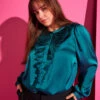 Zizzi Satin Shirt Blouse With Ruffle Details -Chic Soldes CA02394A 1566 ImageFront
