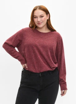 Zizzi Melange Blouse With Round Neck And Long Sleeves